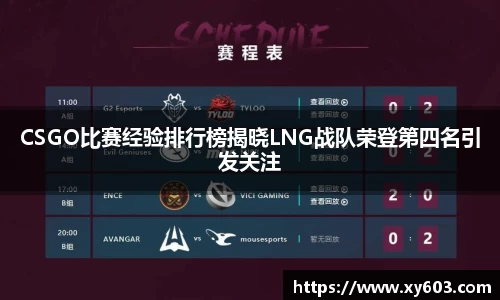CSGO比赛经验排行榜揭晓LNG战队荣登第四名引发关注